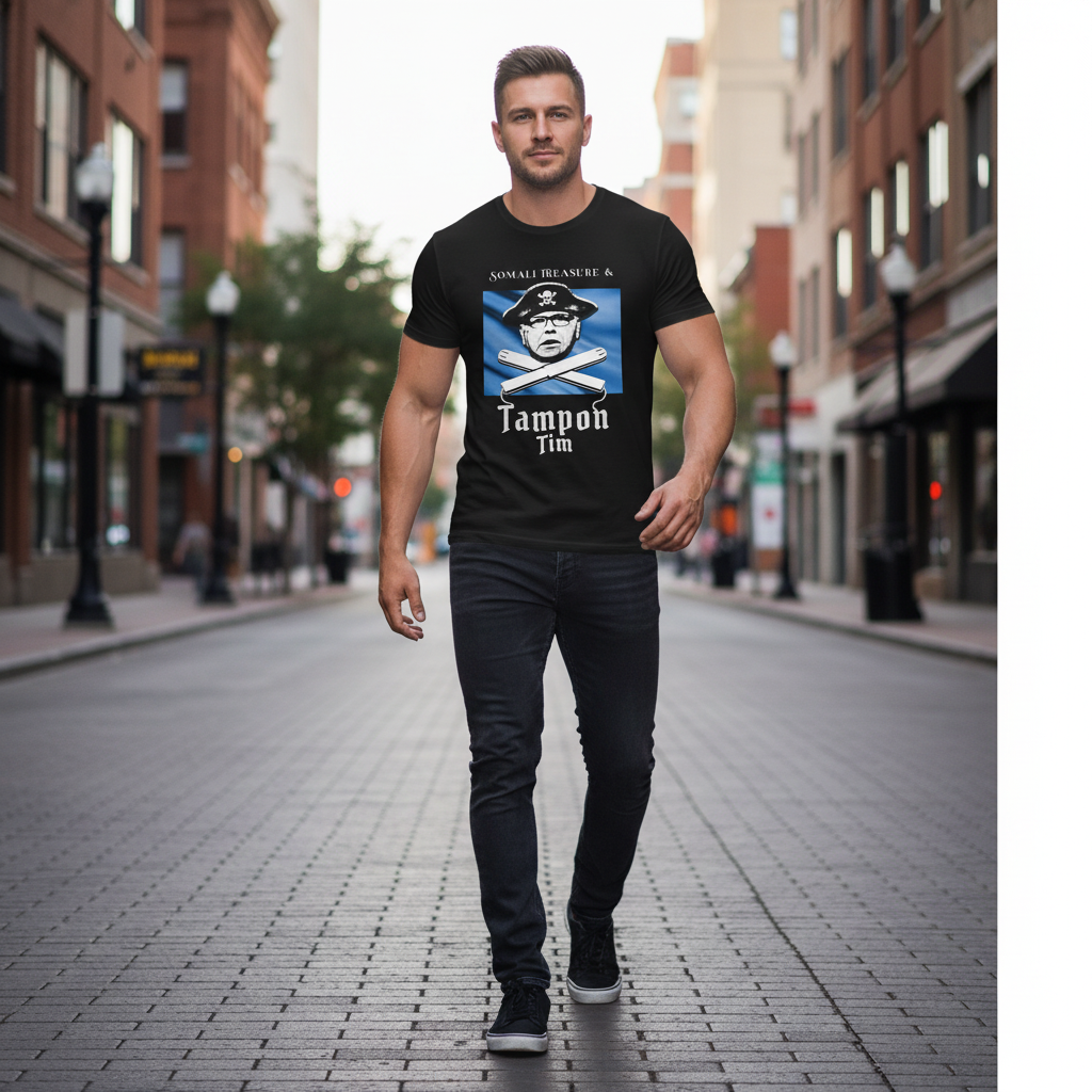 Somali Treasure & “Tampon Tim” Pirate Satire Graphic T-Shirt